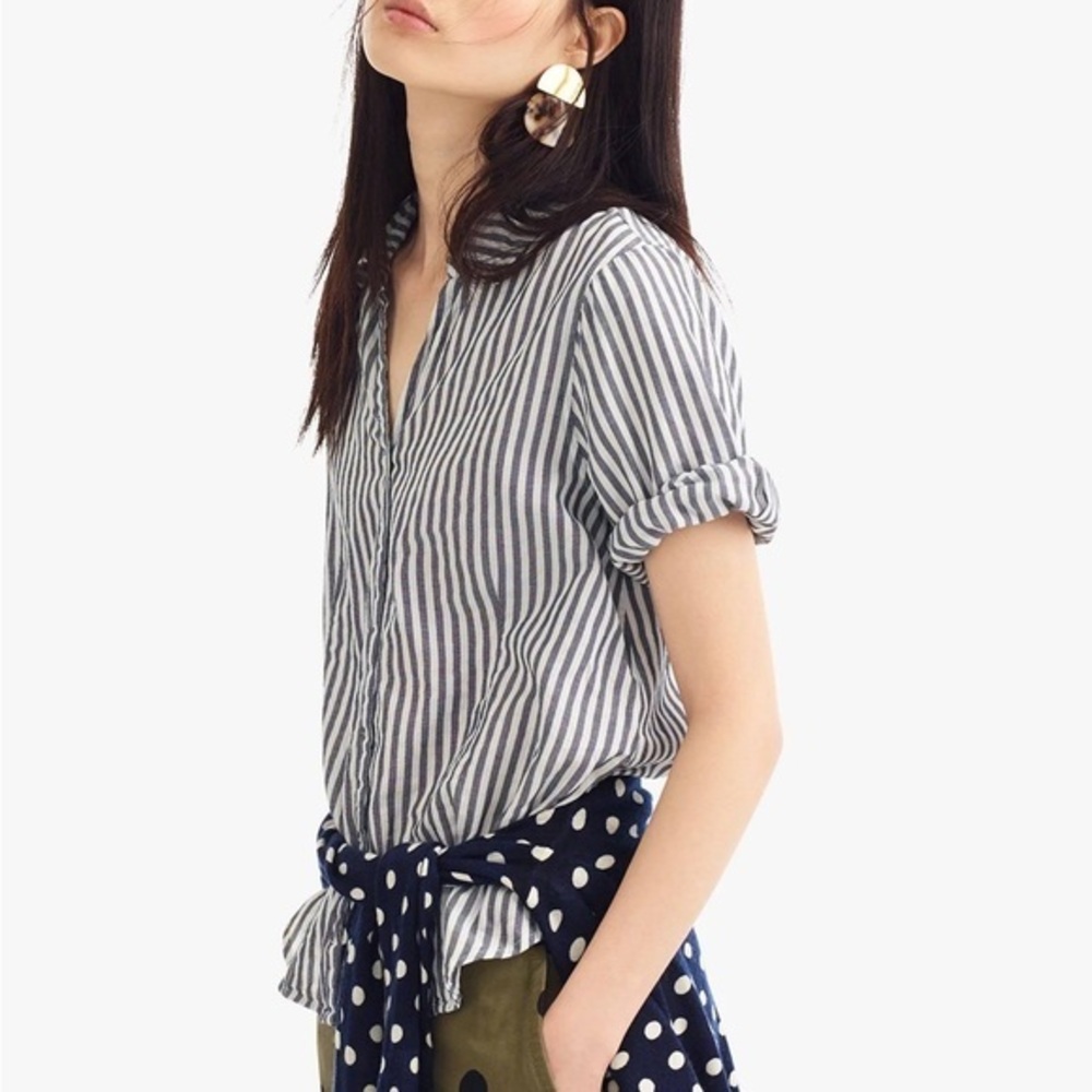 J.Crew Blue White Vertical Stripe Cotton Button Down Shirt XS Nautical Preppy - Picture 4 of 11